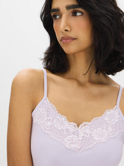 Cotton-Blend Tank Top With Lace Trim