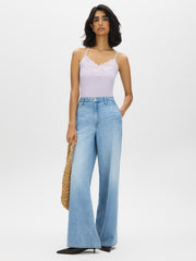 Cotton-Blend Tank Top With Lace Trim