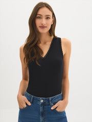 Cotton-Blend Lace V-Neck Top