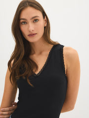 Cotton-Blend Lace V-Neck Top