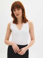 Cotton-Blend Lace V-Neck Top