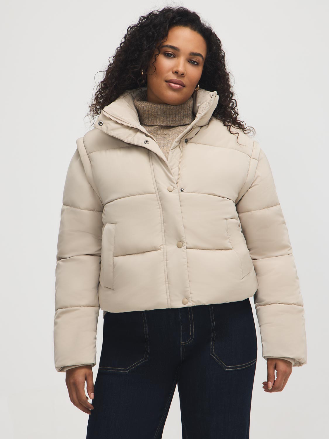 Short Puffer With Removable Sleeves