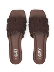 Faux Leather Woven Slides