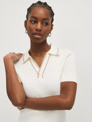 Cotton-Blend Polo Sweater with Contrast Piping