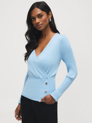 Button-Detail Wrap Front Sweater