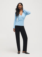 Button-Detail Wrap Front Sweater