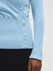 Button-Detail Wrap Front Sweater