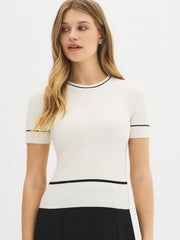 Contrast Piping Short Sleeve Sweater