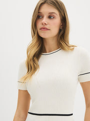 Contrast Piping Short Sleeve Sweater