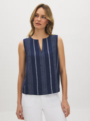 Sleeveless Striped Linen-Blend Blouse