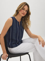 Sleeveless Striped Linen-Blend Blouse