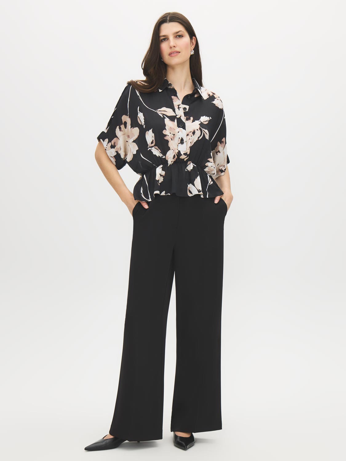 Floral Dolman Sleeve Peplum Blouse