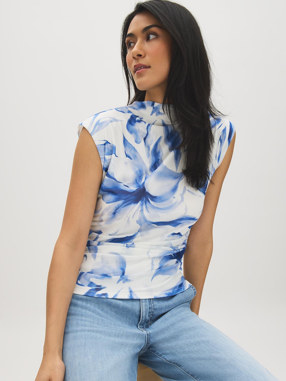 Sleeveless Printed Mock Neck Top
