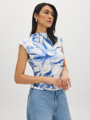 Sleeveless Printed Mock Neck Top