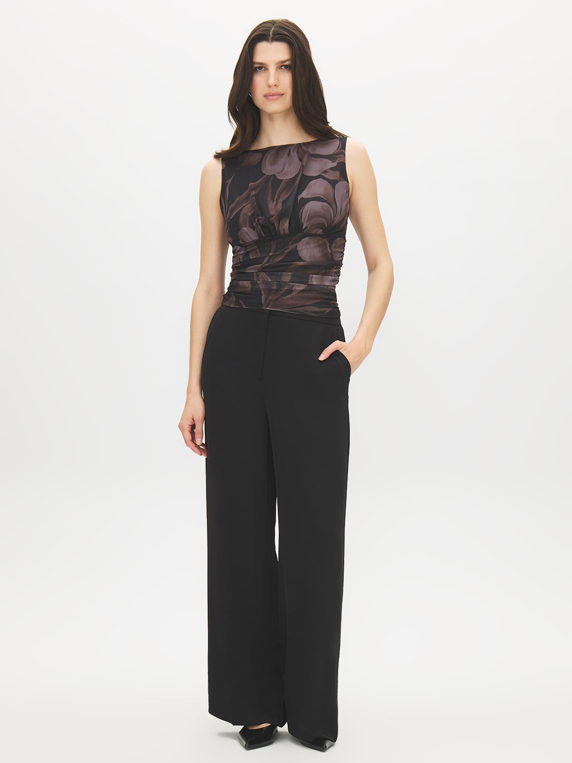 Sleeveless Boat Neck Mesh Top