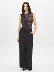 Sleeveless Boat Neck Mesh Top