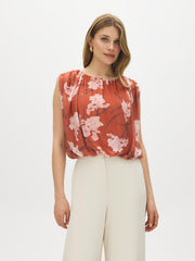 Sleeveless Printed Mesh Bubble Top