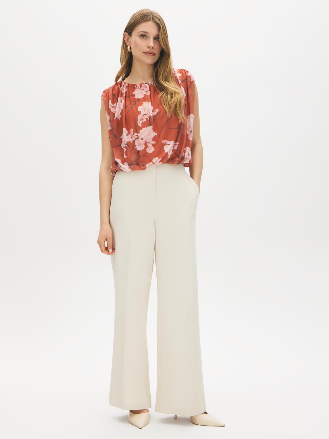 Sleeveless Printed Mesh Bubble Top