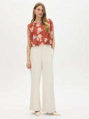 Sleeveless Printed Mesh Bubble Top