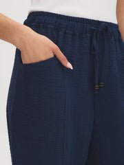 Drawstring Textured Cropped Pants