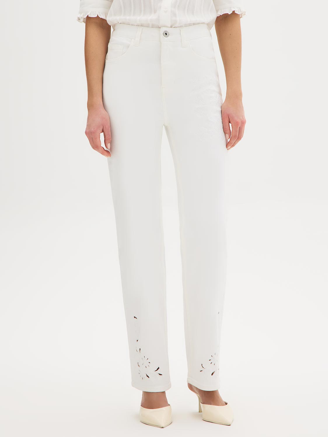 Cotton Embroidered Straight-Leg Jeans