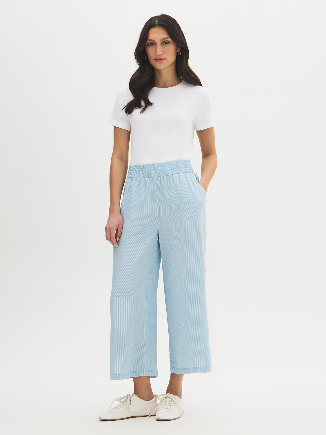 Striped Denim Gaucho Pants