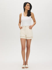 Eyelet Embroidered Denim Shorts