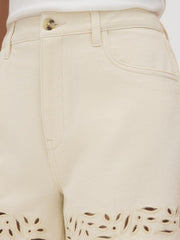 Eyelet Embroidered Denim Shorts