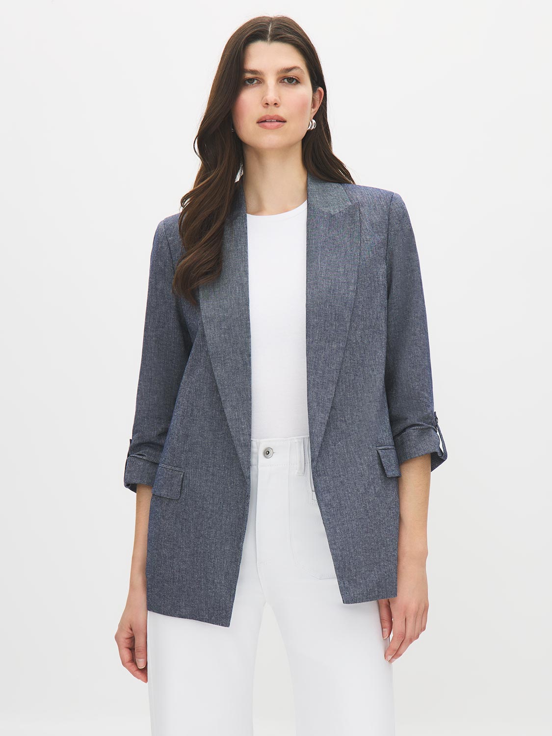 Open-Front Blazer with Cuffed Sleeves