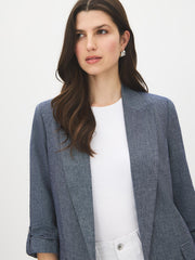 Open-Front Blazer with Cuffed Sleeves