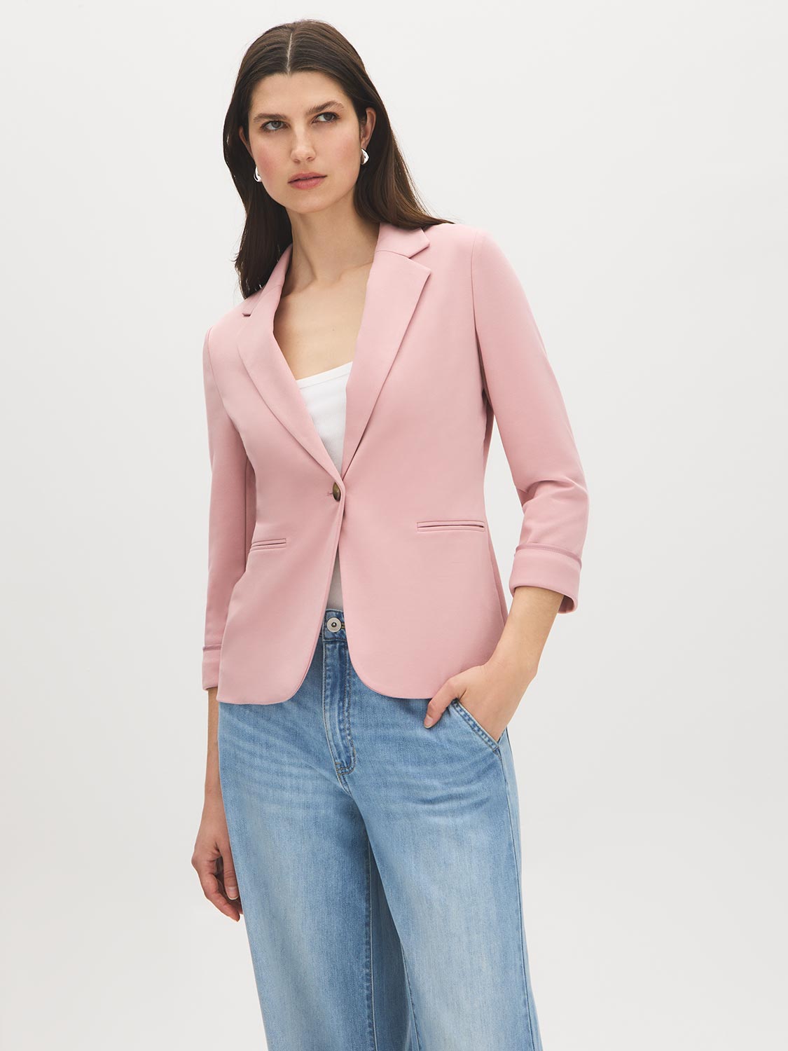 One-Button Blazer with Tipped Cuffs