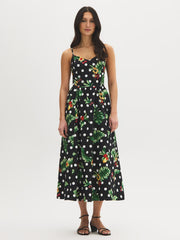 Tropical Print Cotton Midi Dress