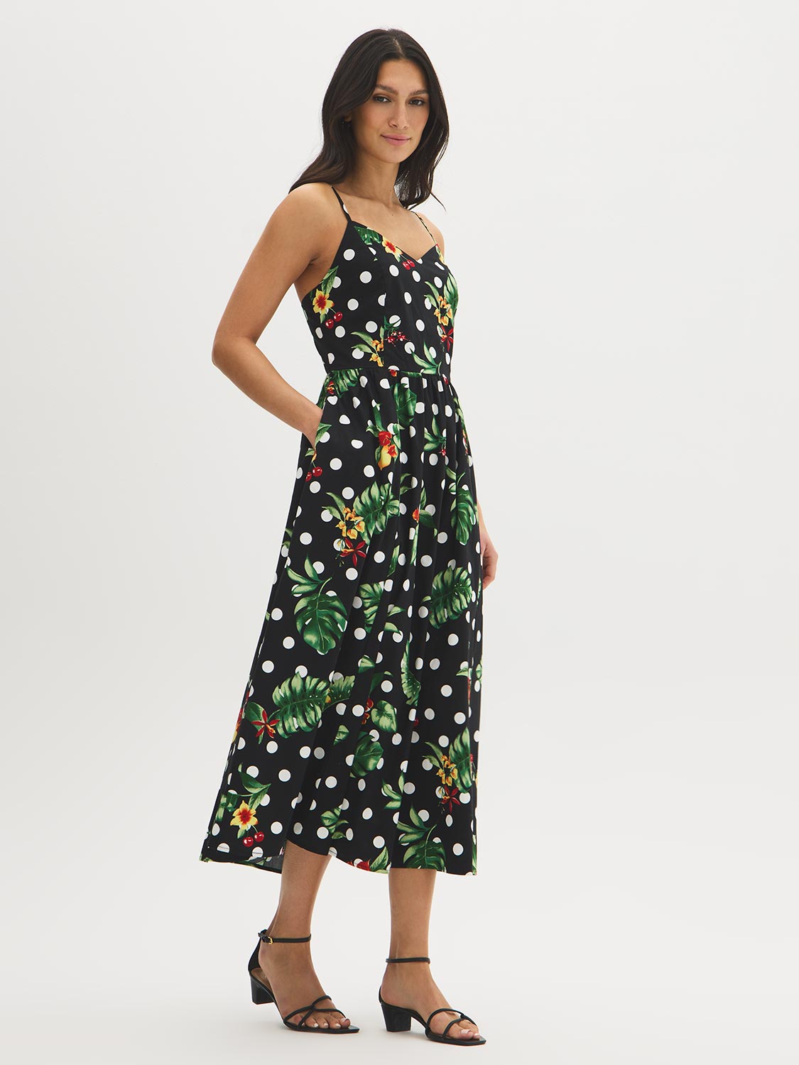 Tropical Print Cotton Midi Dress
