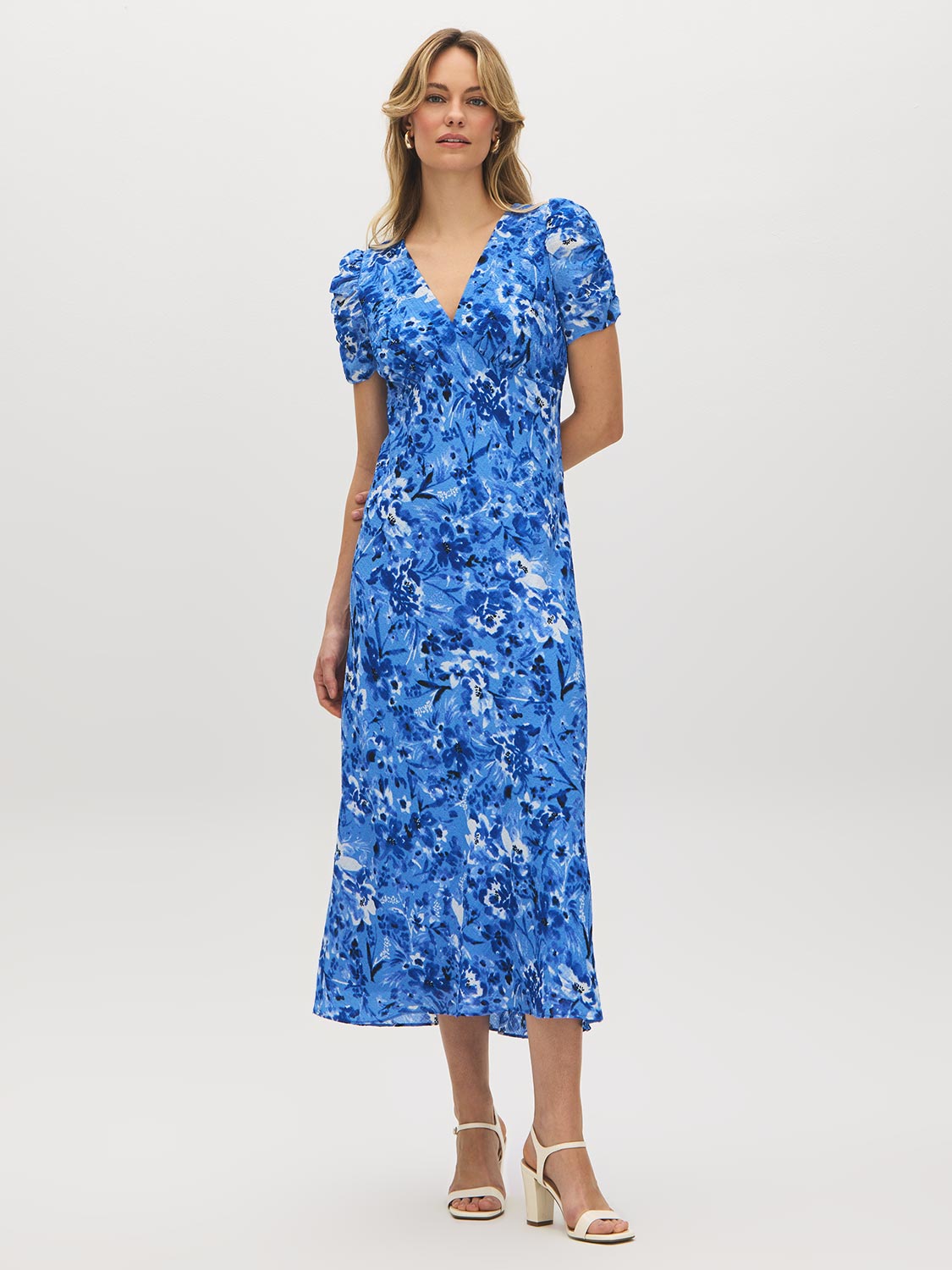 Textured Floral Print Midi Dress