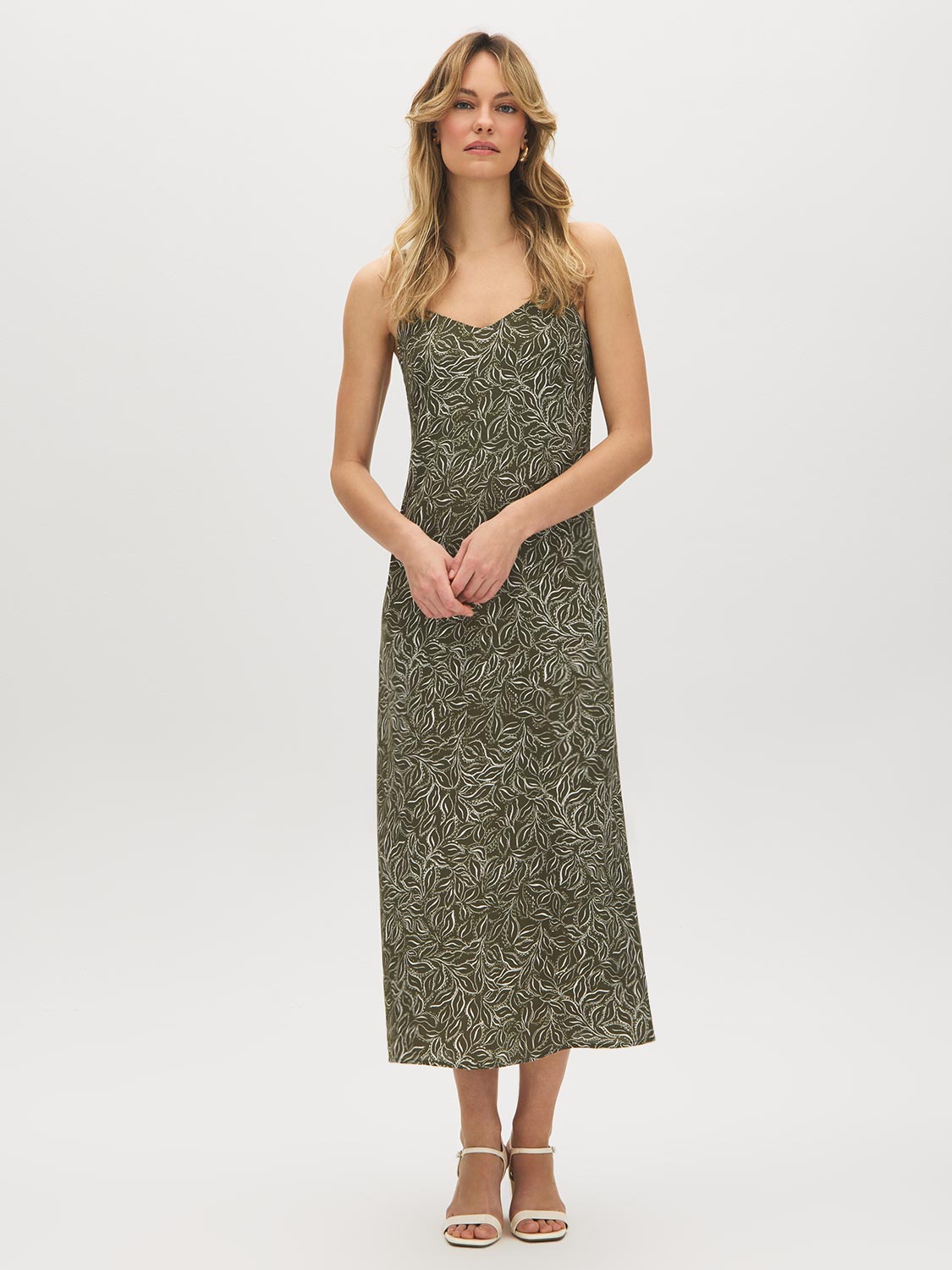 Leaf Print Midi Slip Dress