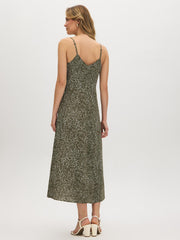Leaf Print Midi Slip Dress