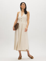 Linen-Blend Halter Midi Dress