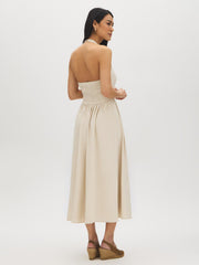 Linen-Blend Halter Midi Dress