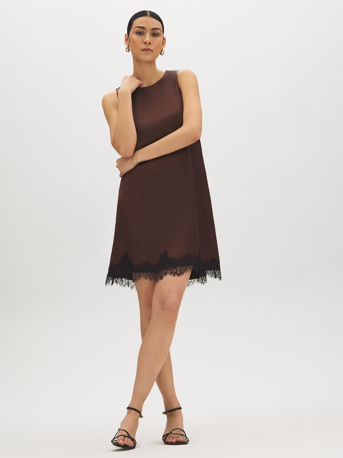 Satin Sheath Lace Hem Dress