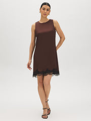 Satin Sheath Lace Hem Dress
