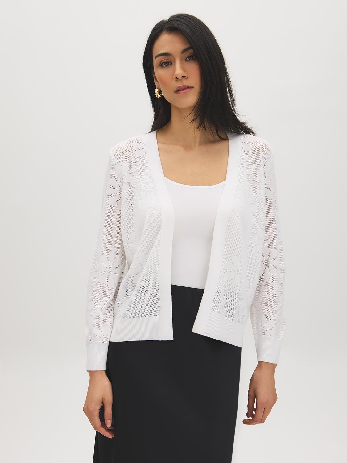 Pointelle Crochet Open Cardigan