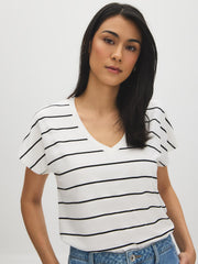 Striped V-Neck Dolman Sleeve T-Shirt