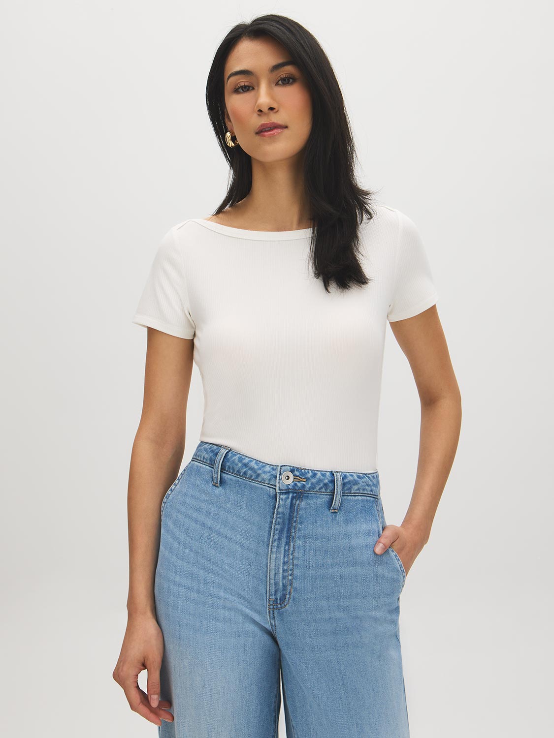 Cap Sleeve Boat Neck T-Shirt