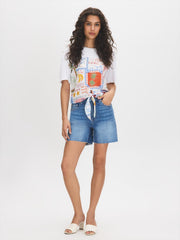 Cotton Scarf Print Tie-Front Tee