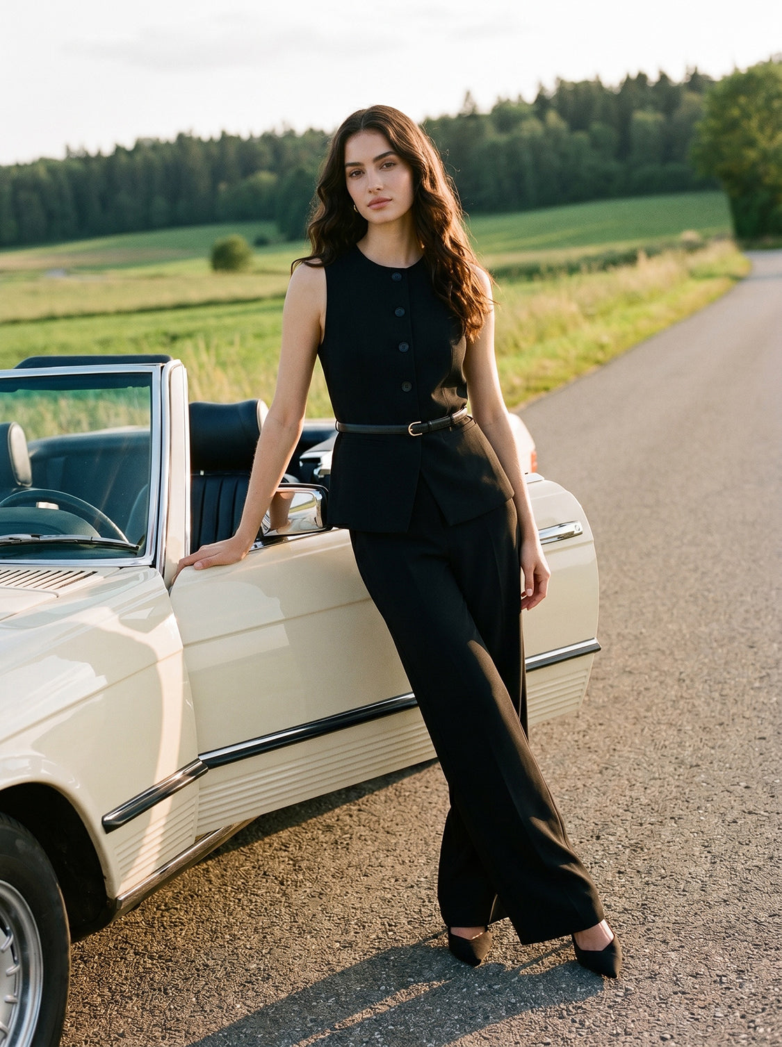 Button-Front Belted Vest