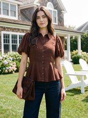 Textured Peplum Short Sleeve Blouse