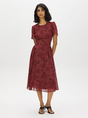 Floral Print Chiffon Midi Dress