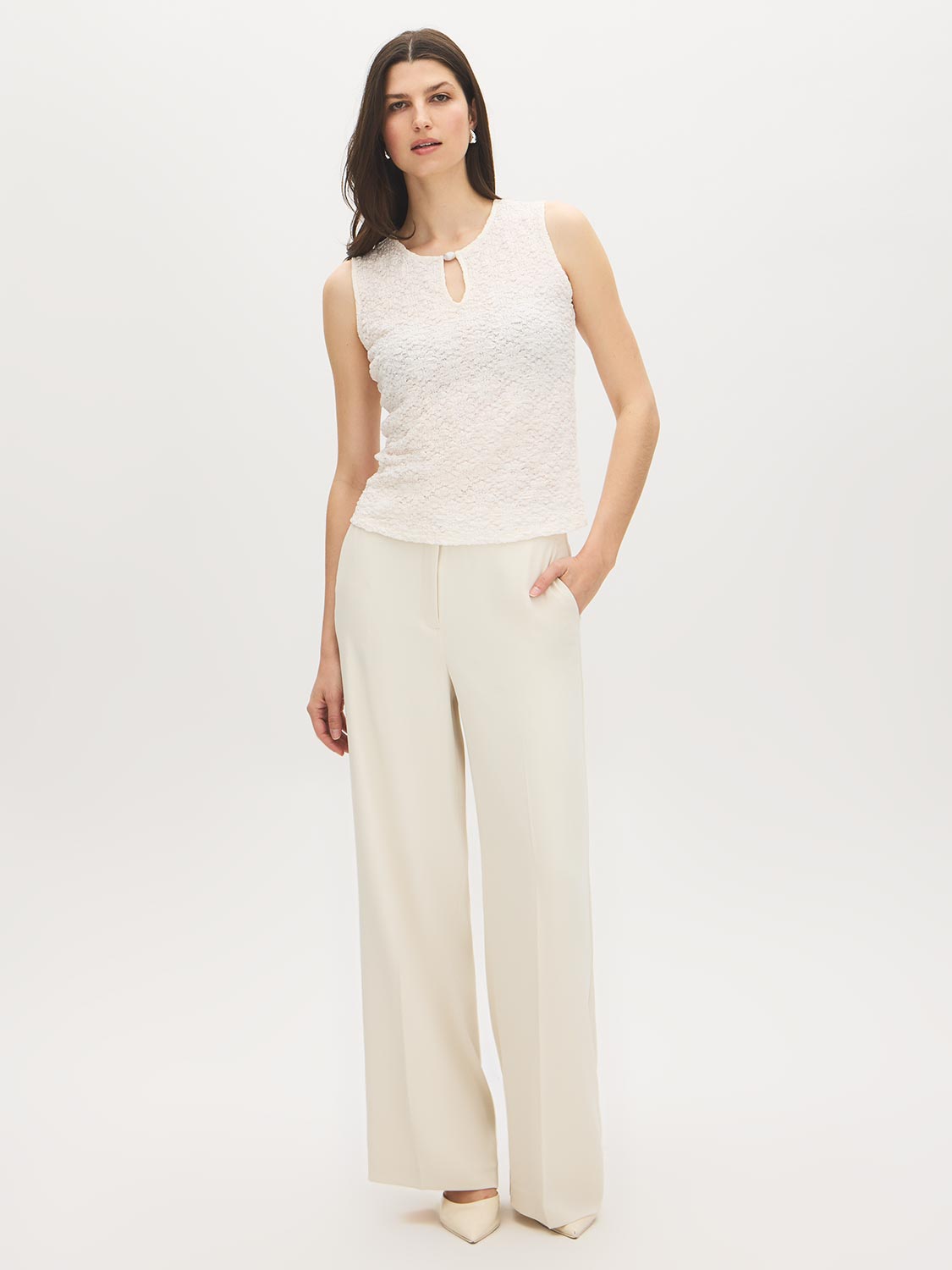 Sleeveless Bubble Lace Keyhole Tank