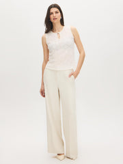 Sleeveless Bubble Lace Keyhole Tank