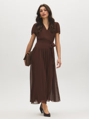 Textured Chiffon Crossover Midi Dress
